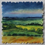 Late summer view from The Mendips  18 X 18cm square – MM –  box frame £95